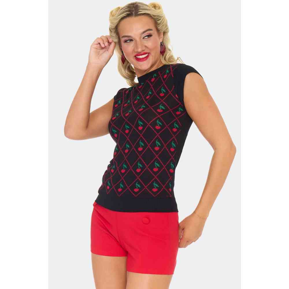 Voodoo Vixen - Cherry Knitted Sweatshirt - Schwarz